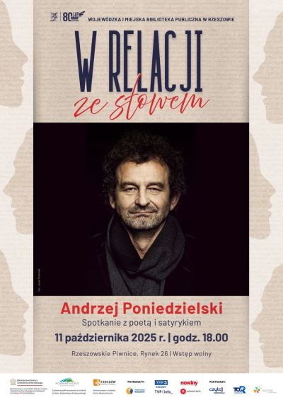 Grafika promująca spotkanie z Andrzejem Poniedzielskim